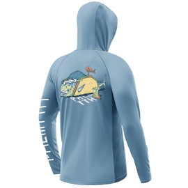 Palmyth Fishing Shirts for Men Long Sleeve UPF 50+ Sun Protection Fishing Hoodie with UV Vented Neck Gaiter Airy Blue Mahi Taco L