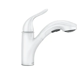 Moen Brecklyn Glacier White One-Handle Single-Hole Kitchen Faucet with Pull-Out Sprayer and Power Clean, Optional Deckplate Included, 87557W