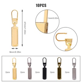 TOYMIS 10pcs Zipper Pull Replacements for Jacket, Zinc Alloy Detachable Metal Zipper Pull Repair Kit Charms for Clothing Jeans Pants Boots Wallet Handbags Backpack Suitcase (5 Colors)