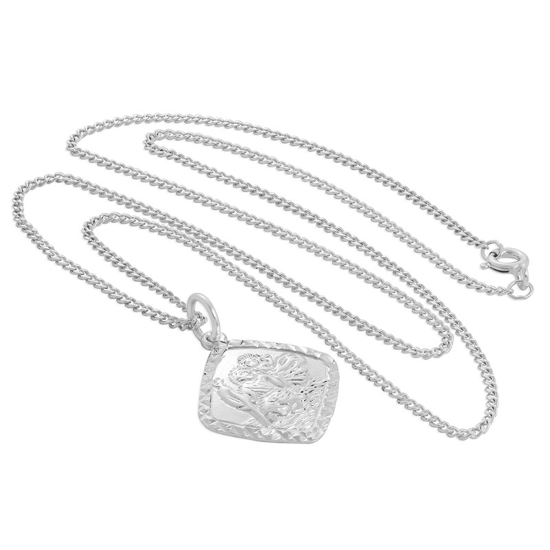 jewellerybox Sterling Silver Diamond Cut Square St Christopher Necklace 16