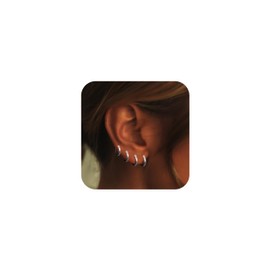 Gokeey Small Silver Huggie Hoop Earrings Set for Women 14K Silver Plated Hypoallergenic Lightweight Silver Earrings for Sensitive Ears Everyday Hoop Earrings for Cartilage Piercings (12mm/12mm/12mm/12mm, Silver)