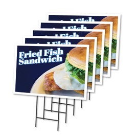 Fried Fish Sandwich 5 Pack Of 18" x 24" Yard Sign & Stake | Advertise Your Business | Stake Included Image On Front Only | Made in The USA