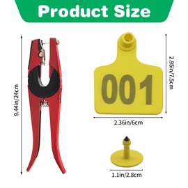 001-100 Cattle Ear Tags with Pliers Livestock Identify Kits for Cow(Yellow)