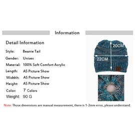 Boolavard BeanieTail Soft Stretch Cable Knit Messy High Bun Ponytail Beanie Hat (Grey)