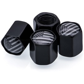 MEAJOO 4PCS American Flag Tire Valve Stem Caps, Black Premium Alloy Wheel Valve Covers, with Rubber O-Ring, Universal for Cars, SUVs, Bike, Bicycles,Trucks and Motorcycles (Gray USA Flag)