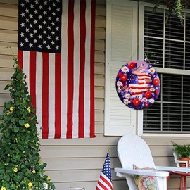 4th of July Patriotic Door Wreath，Independence Day Door Sign White Red Flower Surround American Flag Designs Wreaths for Front Door Memorial Day Door Sign for Window Door Wall Decoration（≈12 Inches）