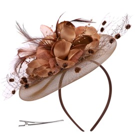 Flower Feather Fascinator Hat with Beads Ladies Pillbox Hat on a Headband and a Forked Clip Cocktail Party Race Hats Bridal Shower Hair Clip Headpiece for Wedding Tea Party Ascot Races Church