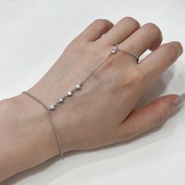CZ Diamond Ring Bracelet Hand Chain - 925 Sterling Silver Finger Ring Bracelet for Women- Ring with Bracelet Attached - Slave Bracelets 7" to 9" Length
