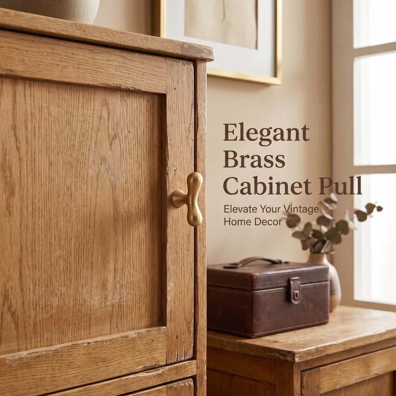 1 Pack Solid Brass Brushed Cabinet Hook Drawer Pull Knob