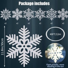12 Pcs 12'' Large Snowflake Decorations – Giant Hanging Snowflakes, Plastic Snowflakes for Indoor & Outdoor Christmas Decor, Porch & Tree Decorations (White)
