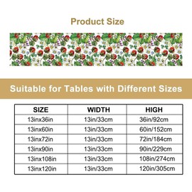 Summer Strawberry Fruit Table Runner, Colorful Botanical Fruit Floral Vintage Rustic Farmhouse Spring Holiday Pattern for Home Table Decor Kitchen Dining Coffee Room Party Decor 13x36in