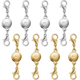 925 Silver and Gold Magnetic Necklace Clasps, Round Necklace Clasp Closures for Jewelry Making,Magnetic Necklace Clasps and Extenders,for Bracelet Necklace and Accessories (8pcs | Gold Silver)