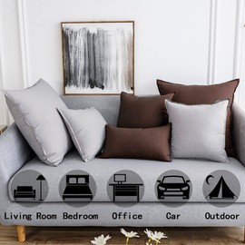 Jeanerlor Cotton Linen Square Decorative Throw Pillow Case Cushion Cover with Twin Needles Stitch on Edge, 12"x20"(30 x 50cm), 2 Pcs, Brown