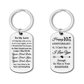 10 Year Anniversary Keychain for Husband Wife 10th Wedding Anniversary Jewelry for Him Her Anniversary Present for Boyfriend Girlfriend Him and Her Couple Gifts Christmas Valentines Day Gift