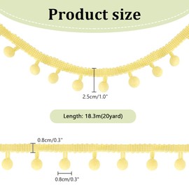 PH PandaHall - Cinta de flecos amarillos de 18,3 m, con flecos y flecos, cinta de bola de costura, borla de encaje para decoración del hogar, fiesta, ropa, vestido, manualidades, costura, bola de 8 mm