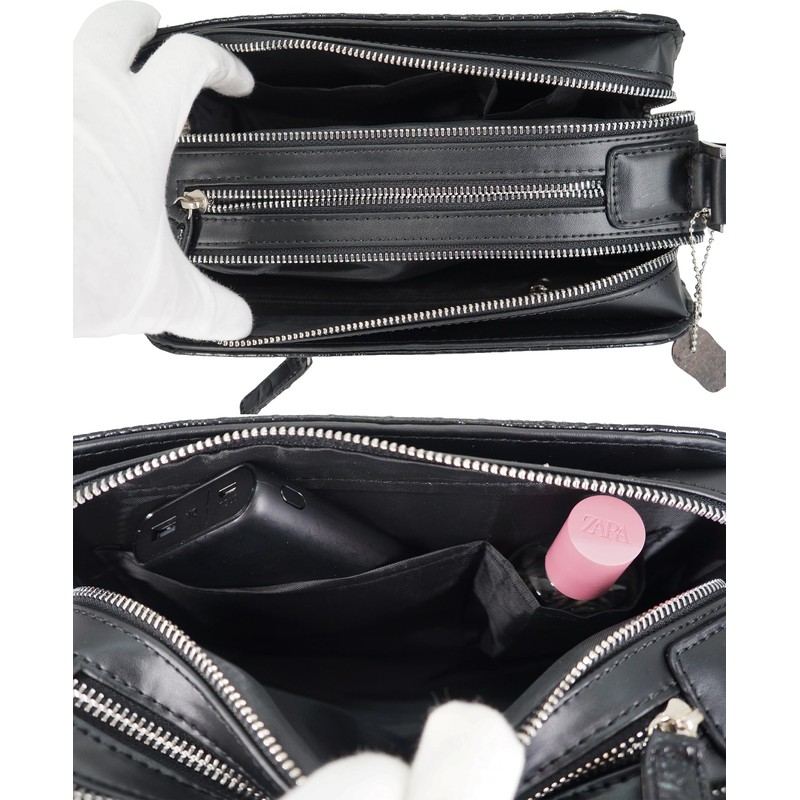 Bliss Leather Crocodile Embossed Cowhide Leather Second Bag, Double Zipper,