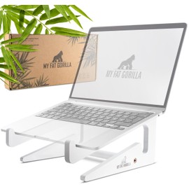 MY FAT GORILLA Bamboo Laptop Stand, Ergonomic Universal Holder for Notebook Riser, Compatible with 10-15 Inch, Laptop Holder Desk, Vertical Laptop Stand (Bamboo White)