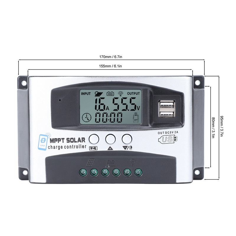 MPPT Solar Charge Controller Bluetooth App Control 12V 24V 36V