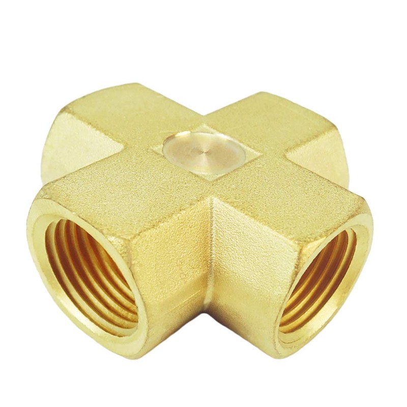 Nigo Industrial Co. Forged Brass Pipe Fitting, 4-Way Tee, Female