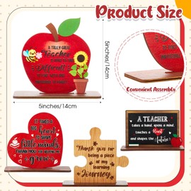 Marsui 4 Pcs Teacher Appreciation Wooden Thank You Teacher Decorations for Men Women Teacher Presents Appreciation Gifts for Graduation Leaving School Gifts