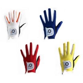 FINGER TEN Junior Kids Dura Feel White Blue Red Yellow Golf Gloves Extra Value 2 Pack (Large Yellow, Left)