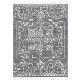 Well Woven Loop-De-Loop Valentina Grey Oriental Medallion Pattern Kilim-Style 5'3" x 7'3" Area Rug