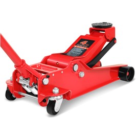 Auto Dynasty Hydraulic Low Profile Steel Floor Jack, Trolley Service Lift Car Garage Floor Jack, 4 Ton (8000 lbs) Capacity, Lifting Range 4.5" to 20", Red