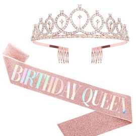 PLABBDPL Birthday Crown Birthday Sash Set, Birthday Crown Sash Women Birthday Queen Sash Tiara Crown for Happy Birthday Party Supplies, Favours, Decorations