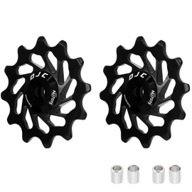 DJC Motorcycle Ceramic Bearing Pulley Wheel 2 Pcs Guide Roller Jockey 11T 12T 13T 14T 15T 16T MTB Road Bike Clear Derailleur for Shimano Sram Pulley Oil Slick Rainbow Color (2pcs 12T, Black)