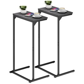 TUTOTAK C Shaped End Table, Small Side Table, Set of 2, 28.7 inch Tall Couch Table, Sofa Table, Living Room, Bed Room, Black TB01BK0712