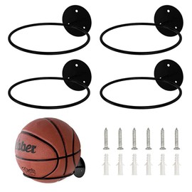 Zfseyuh Ball Mount Wall 4 Pieces Basketball Holder Football Wall Mount Metal Ball Holder Ball Stand Wall Ball Holder for Basketball Volleyball Football Rugby