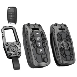 Heavy Zinc Alloy Key fob Case Cover with Keychain Compatible with Kia Soul Sorento Optima Sportage Rio Forte NIRO 4 Button Key Shell Accessories (Black)