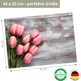 Place Mat Set - Rose Red Tulips - Pack of 12 Made in Germany, 44 x 32 cm Made of Special Natural Paper in Storage Folder - The Special Table Decoration for Spring, Easter and Flowers