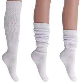 AWS/American Made 1 Pair Scrunch Slouch Socks Knee High Shoe Size 5 to 10 (White)
