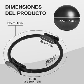 KIDS CHOICE Pilates Kit Casa Incluye Aro Pilates 25Pulgada,Pelota Pilates Pequeña y 1 Paar Calcetines de Yoga,Anillo y Pelota Chica 25cm de Yoga,para Tonificar Los Músculos de Brazos y Muslos(Negro
