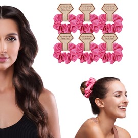 OWITER Satin Bridesmaid Scrunchies Bachelorette Hair Ties Set of 6 Bridal Shower No Damage Hairties ideas Gift for Wedding Party (hot pink)