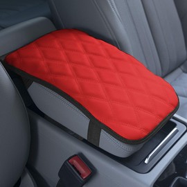 FH Group Faux Leather Diamond Pattern Center Console Armrest Cushion, Luxury Seat Box Cover Protector fits Most Cars, SUVs, and Trucks Red