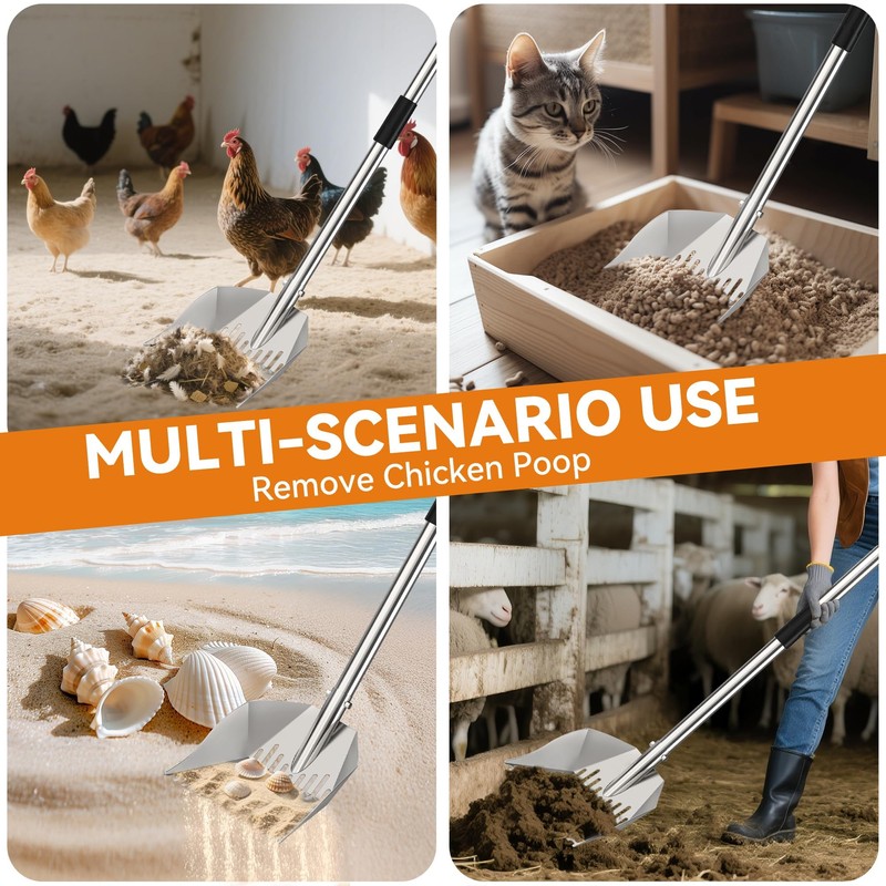 Chicken Poop Scooper: 2-in-1 Rake & Sifter - Silver Chicken