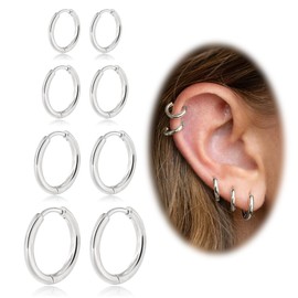 Kleine Gold Silber Ohrringe für Frauen Männer, Huggie Ohrringe für Knorpel Helix Hypoallergene Chirurgische Edelstahl Ohrringe 6/8/10/12mm Dünne Hoop Sets für mehrere Piercing (Silber-2.0mm)