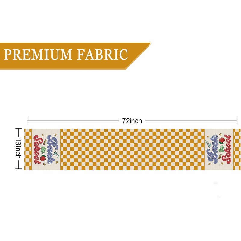 Back to School Table Runner Books Pencil Bufflo Plaid Table