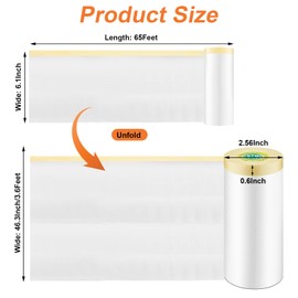 Gyfent Painters Plastic with Tape, 4 Rolls Pre-Taped Masking Paper for Painting 3.6Ft x 65Ft Automotive Masking Film Paint Adhesive Protective Film Roll for Painting Covering Walls Windows Auto Body
