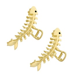2PCS Large Metal Hair Claw Clips, Fish Bone Shape Lady Thick Hair Barrette,Non-slip Hollow Hair Jaw Clamp Clips, Gold Hair Accessories for Women Lady Girls
