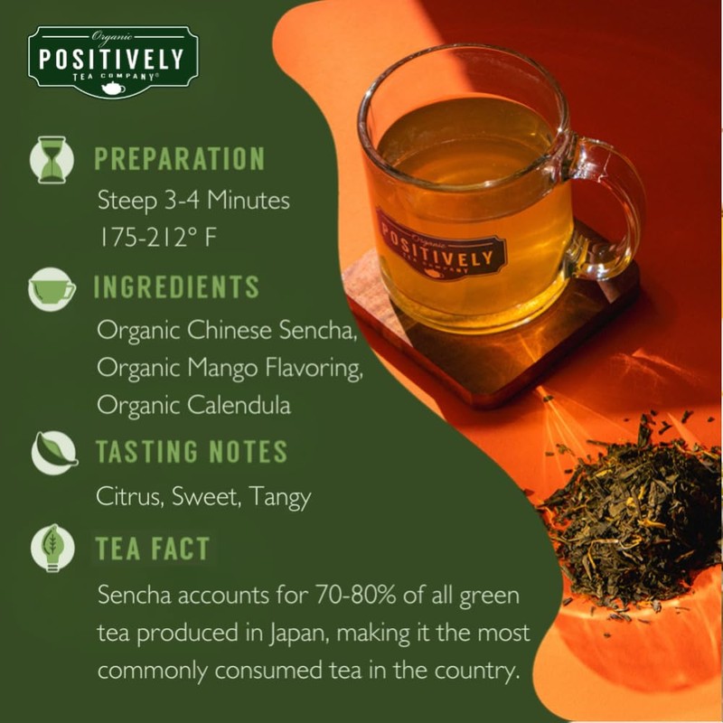 Organic Positively Tea Company, Mango Green Tea Bags, 100 Count