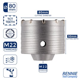 Rennie Tool Company 80mm Carbide Tipped Core Drill Bit for Brick, Concrete, Cement Stone Wall, Aerated Block, Iron, Copper, and Wood- TCT Circular Hole Saw Core Drill Hole Cutter wood hole saw sets