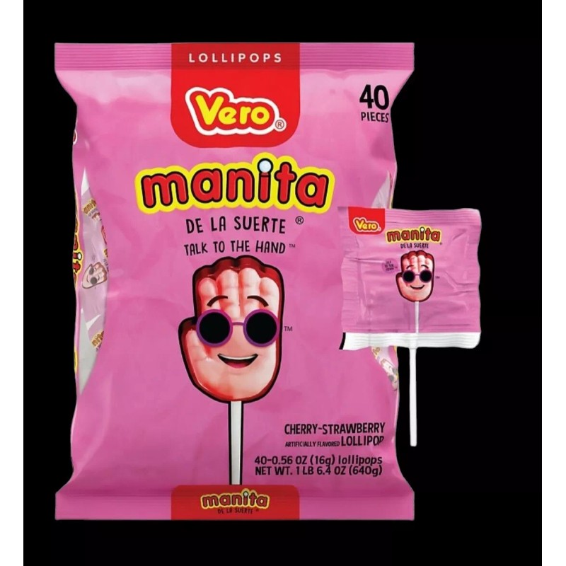Vero - Bolsa Manita Cherry-Strawberry Lollipops 40ct 22,4 oz *Doces