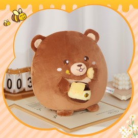 CozyWorld 12“ Honey Bear Plush Pillow, Teddy Bear Plush Stuffed Animal Gifts for Girlfriend Kids, Ultra Soft Snackles Plush Toy, Brown Bear with Honey Pot