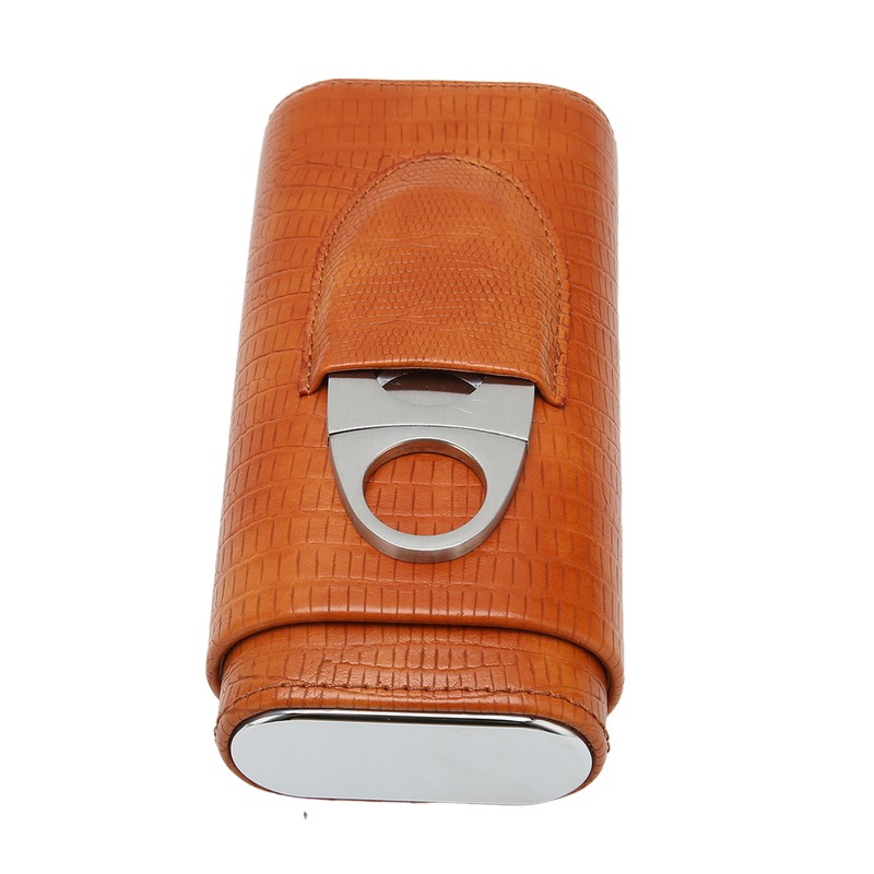 Cigar Case 3 Finger Cedar Wood Lining Portable Faux Leather
