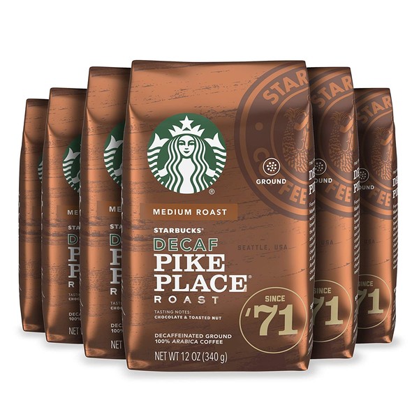 Starbucks Decaf Ground Coffee — Pike Place Roast — 100% Arabica — 6 bags (12 oz. each)
