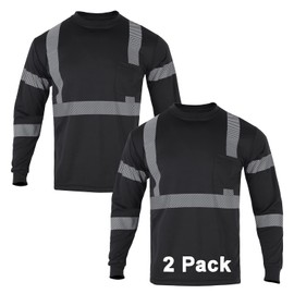 FONIRRA High Visibility Shirts for Men Reflective 2 Pack ANSI Class 2 Hi Vis Work Safety Shirts Long Sleeve (2 Black)