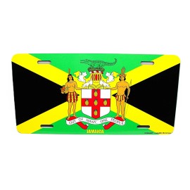 DIGIART INTERNATIONAL JAMAICAN FLAG COAT OF ARMS METAL CAR LICENSE PLATE.JAMAICA FLAG LICENSE PLATE